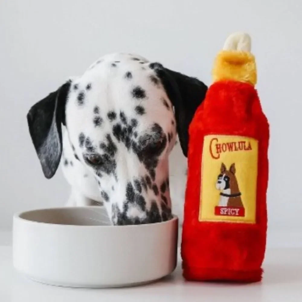 Zippy Paws Red Yellow Crusherz Chowlula Hot Sauce Plush Crinkle Dog Toy